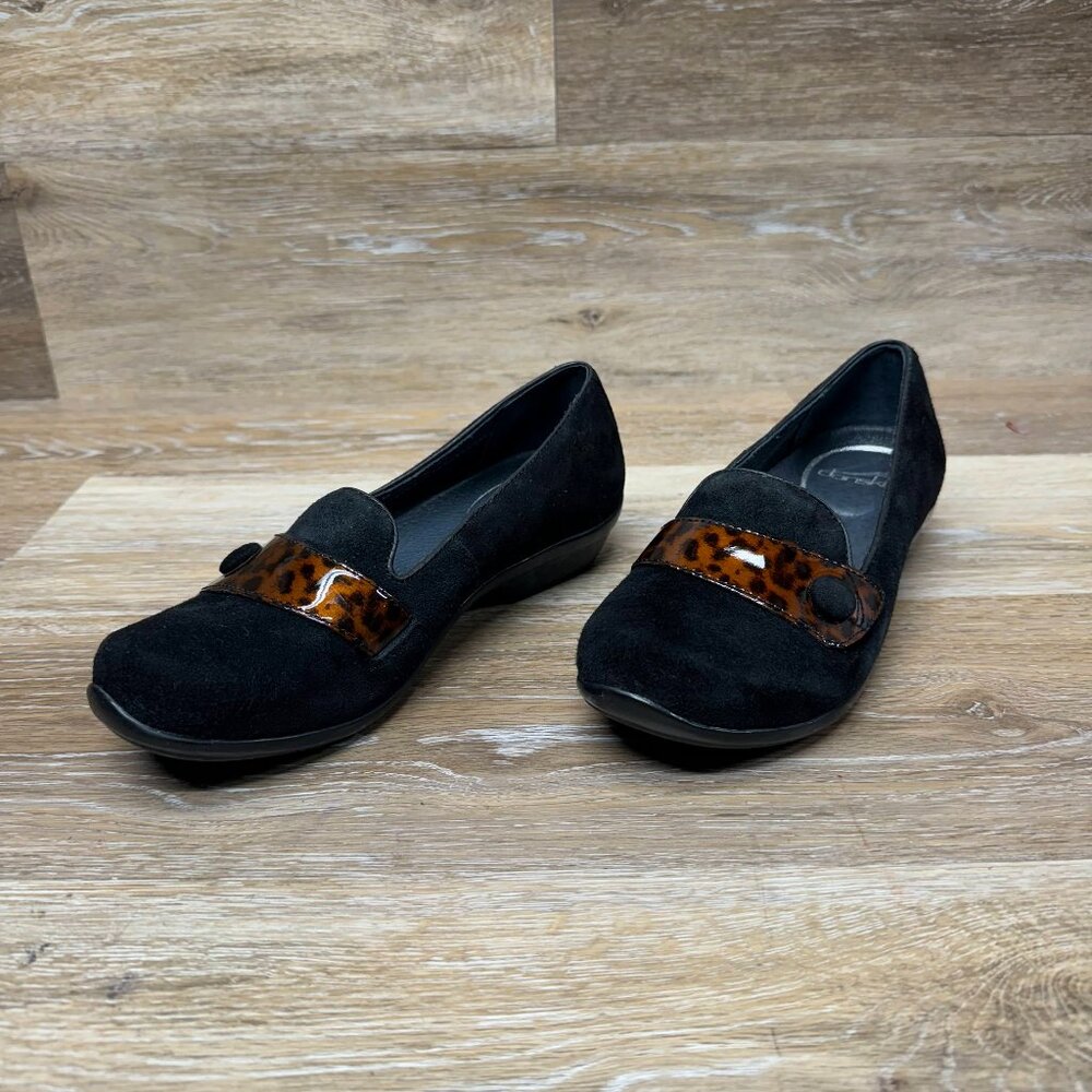 Dansko Olena Black Suede Tortoise Patent Accent Loafer Women's Size Eu 36